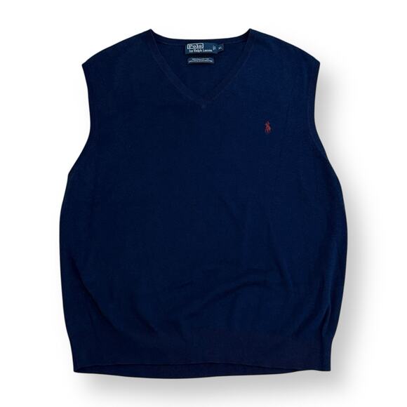Vtg Polo Ralph Lauren Pima Cotton Sweater Vest Mens XL Navy Blue Preppy Academia - Picture 1 of 7
